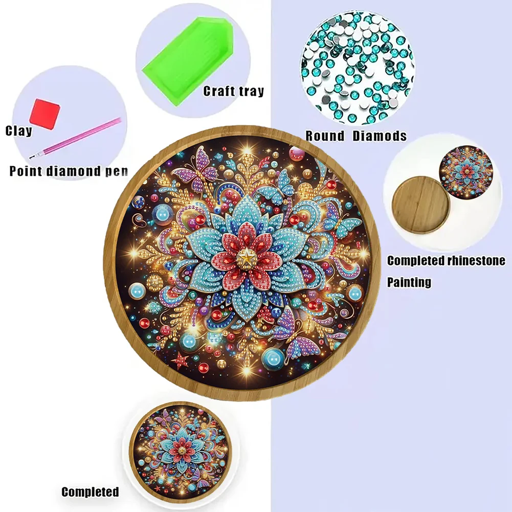 DIY Diamond Painting Kit Round Wooden Tray Diamond Painting Tray (Mandala E)