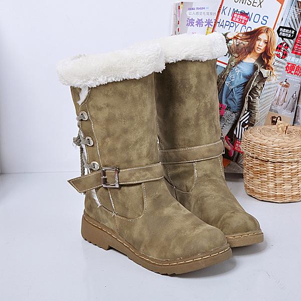GOOSHOE Warm Hasp Back Lace Up Round Toe Flat Half Boots