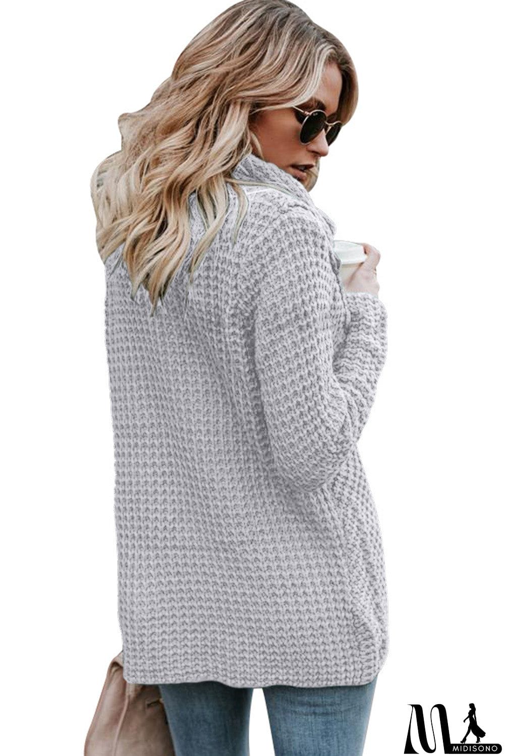 MidiSono - Buttoned Wrap Cowl Neck Sweater