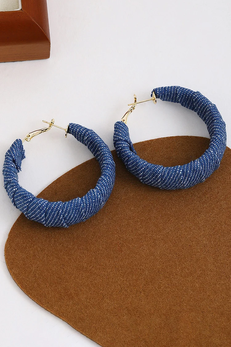 Party Fashion Denim Textured Wrapped Circle Hoop Earrings 2024 - Xpluswear