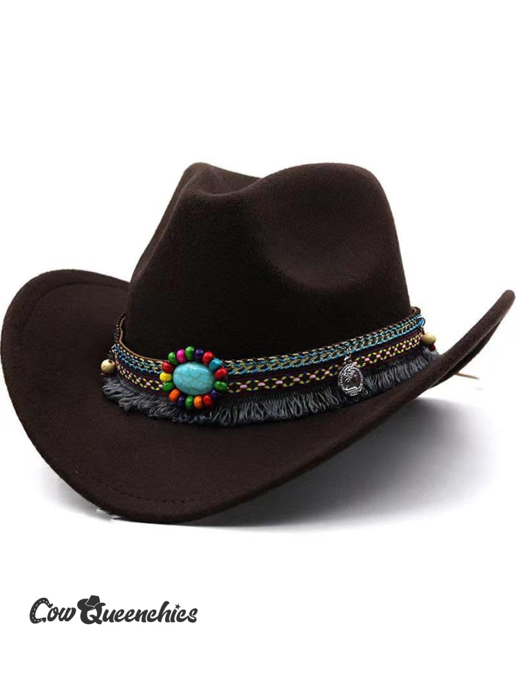 Solid Color Western Cowboy Hat Coffee / 54Cm