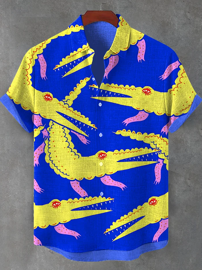 Men's Funny Art Crocodile Print Short Sleeve Shirt