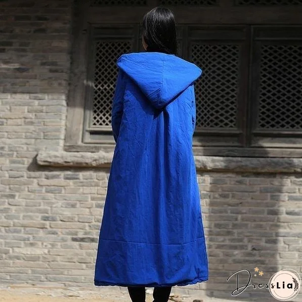 Women Hooded Parkas Pockets Button Vintage CoatLoose Thick Warm Women Clothes Parkas