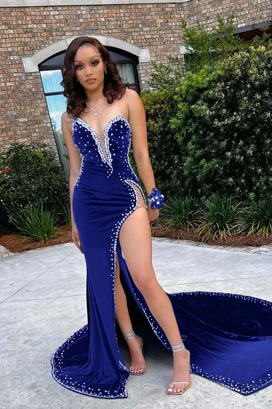 Daisda Green V-Neck Appliques Mermaid Prom Dress Waist-Skimming Beaded With Split