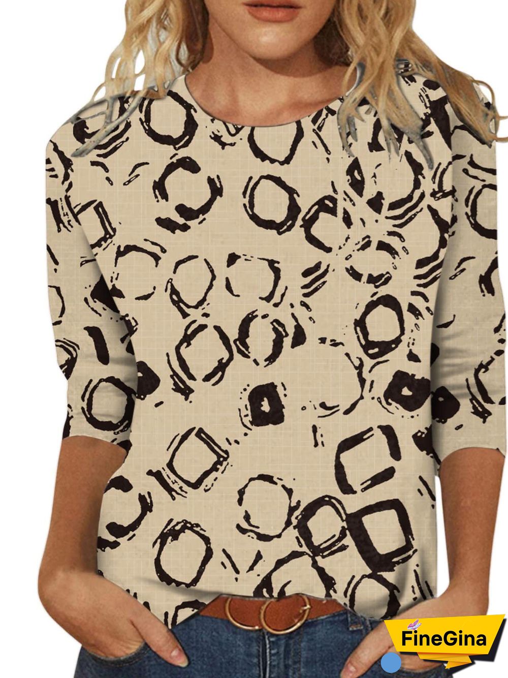 Women's Graphic Pattern Solid Color Scoop Neck 3/4 Sleeve Top