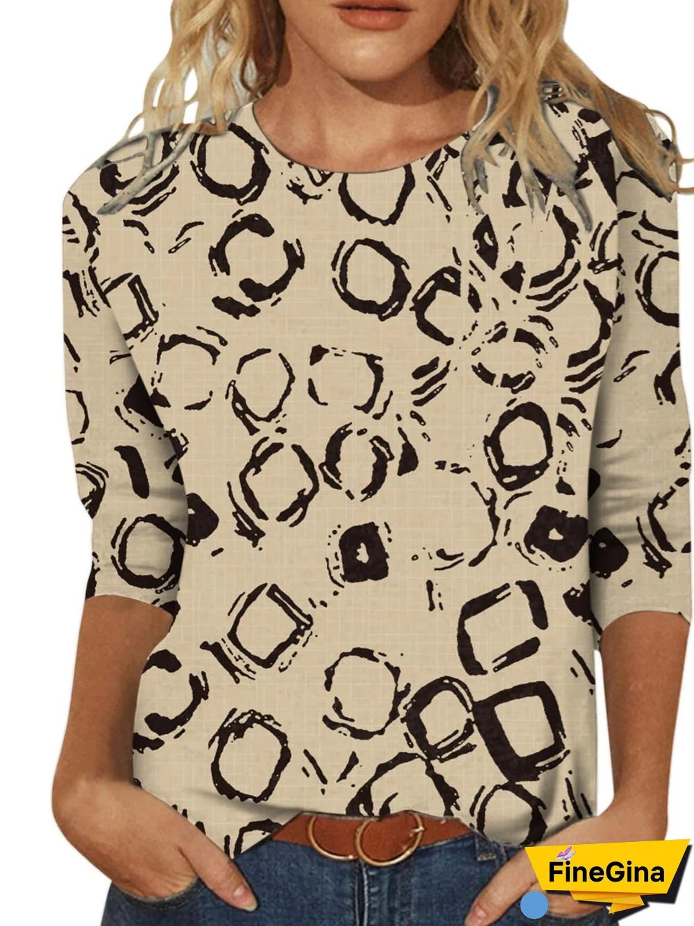 Women's Graphic Pattern Solid Color Scoop Neck 3/4 Sleeve Top