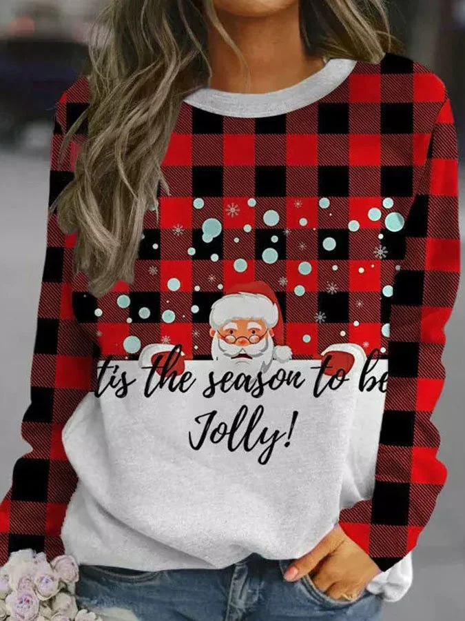 It's The Season To Be Jolly Snowman Plaid Long Sleeve Sweatshirt