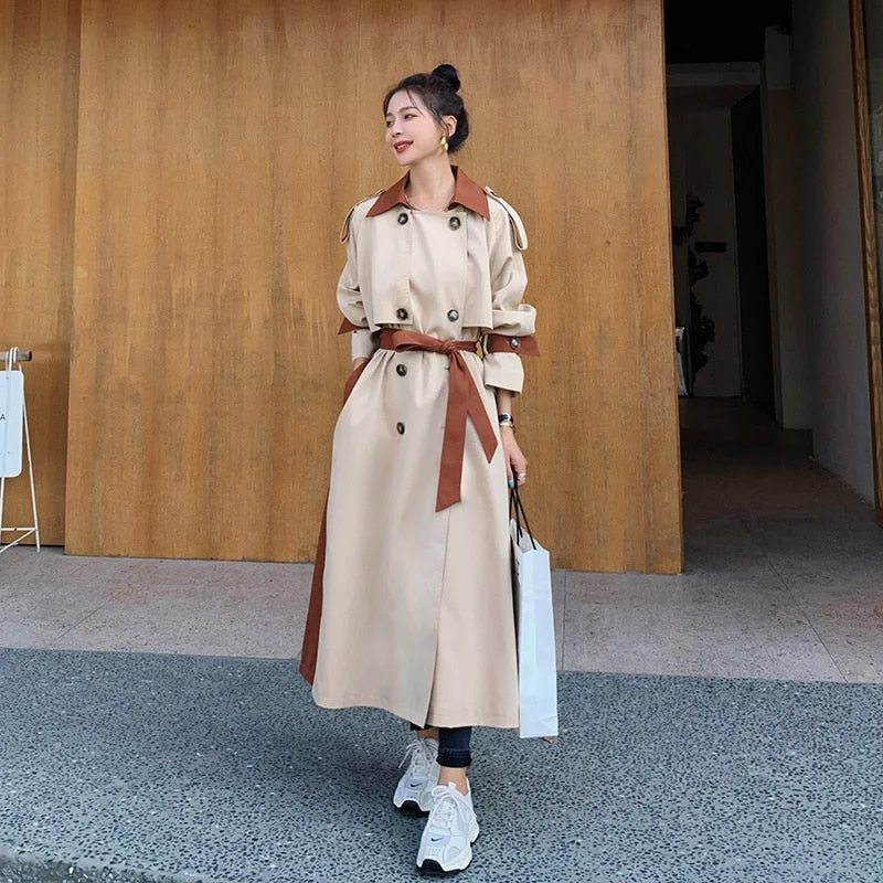 Brand New Long Loose Double-Breasted Women Trench Coat Windbreaker Lady Duster Coat Cloak Spring Autumn Outerwear Female Clothes