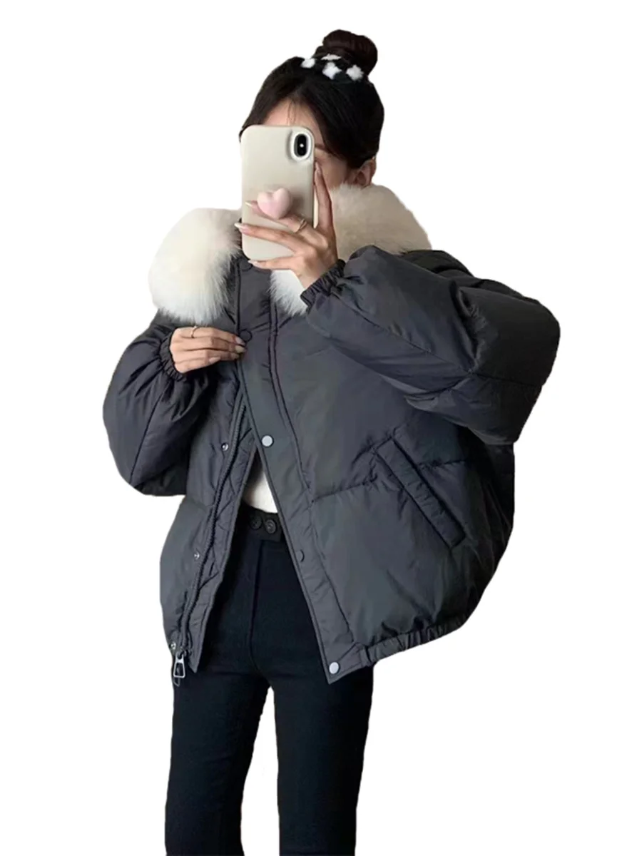 Woherb Korean Version Sweet Down Jacket Female Short Money 2024 Winter New Style Add Thick Small Fox Fur Collar White Duck Down Coat Tide-Outfit Ideas