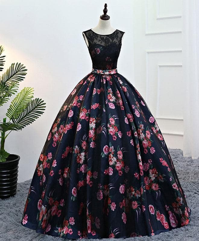 Black Lace Long Prom Gown, Black Evening Dress