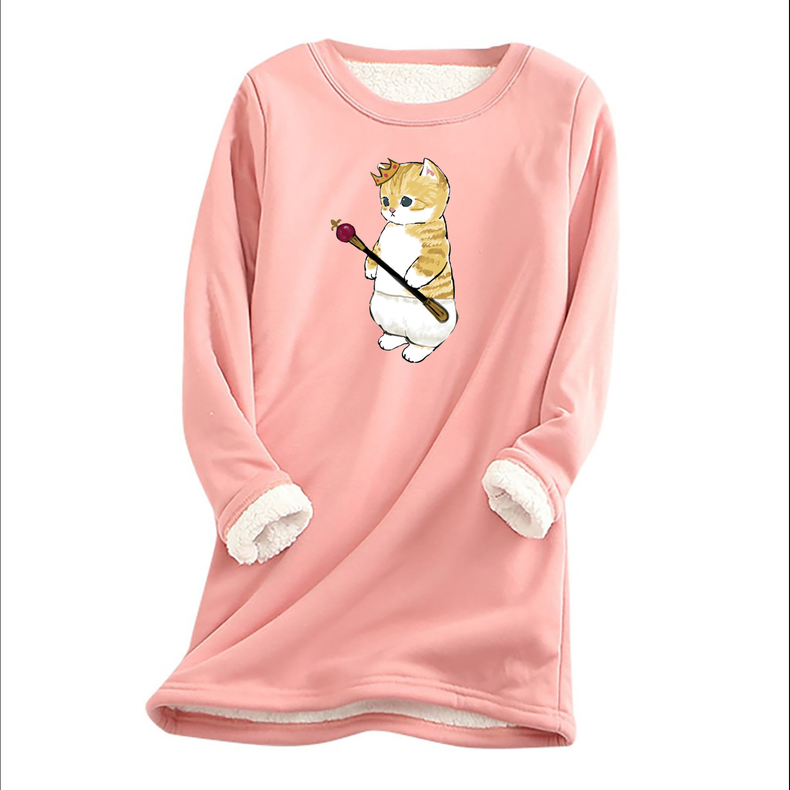  thdmladies Crown cat print series plus velvet warm bottoming shirt thedmladies