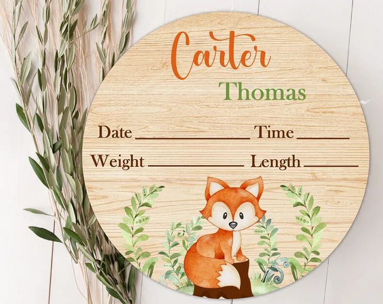 Personalized Fox Baby Birth Stat Name Sign|S12