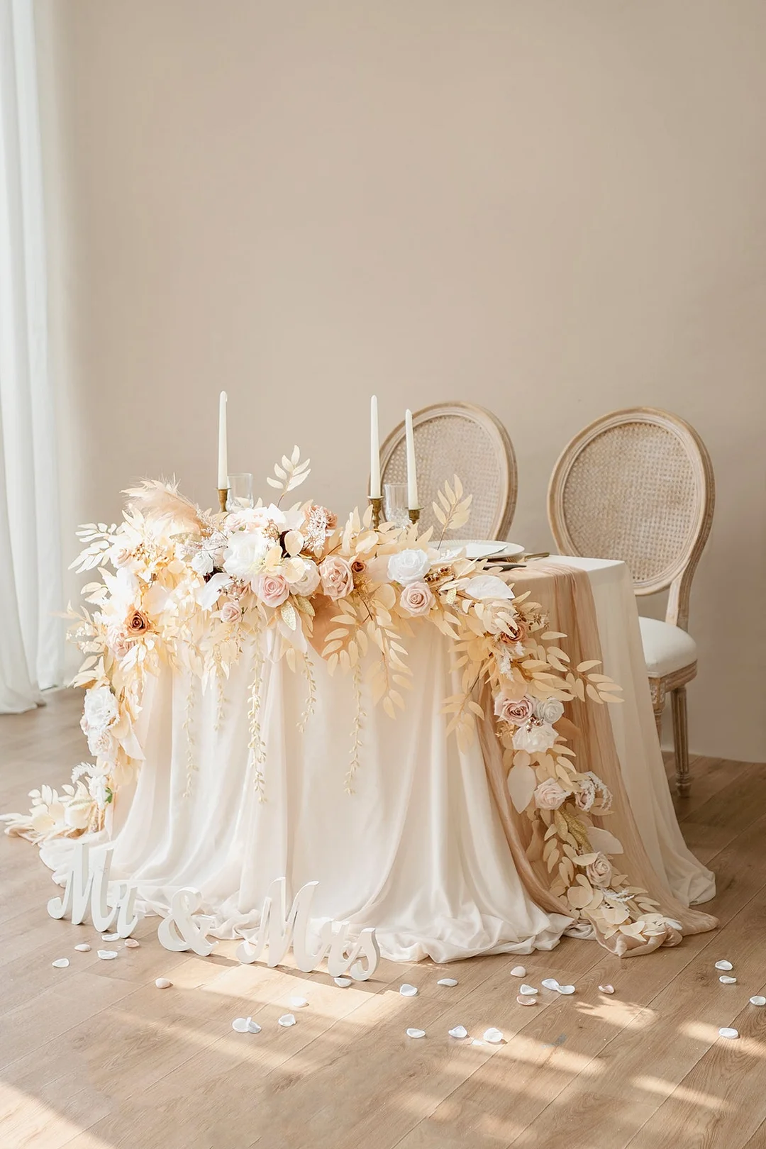 Head Table Flower Garland in White & Beige
