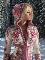 Boho Floral & Celtic Knot Art Women's Knit Hooded Zipper Sweater