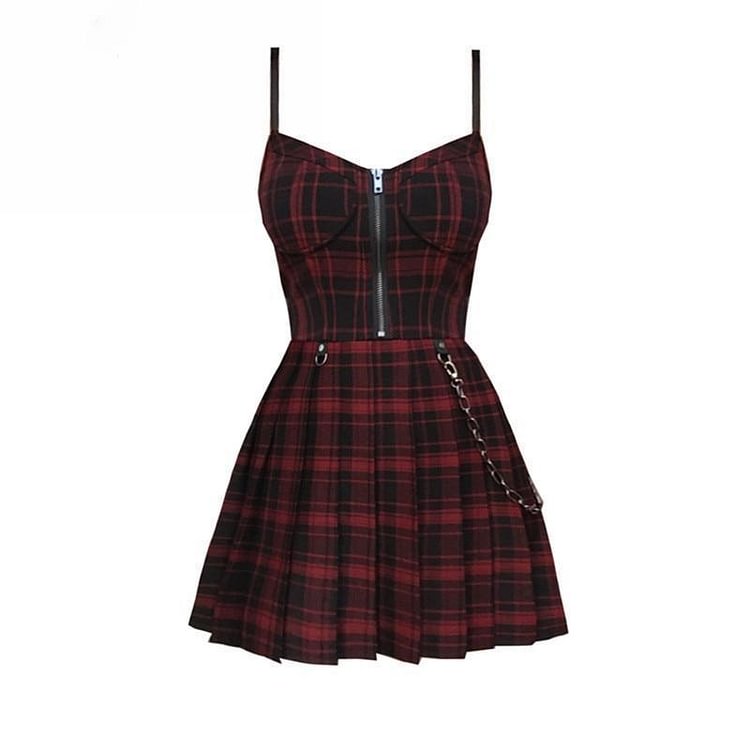 Gothic Grunge Spaghetti Strap Plaid Mini Dress (Available in 2 colors) SP007