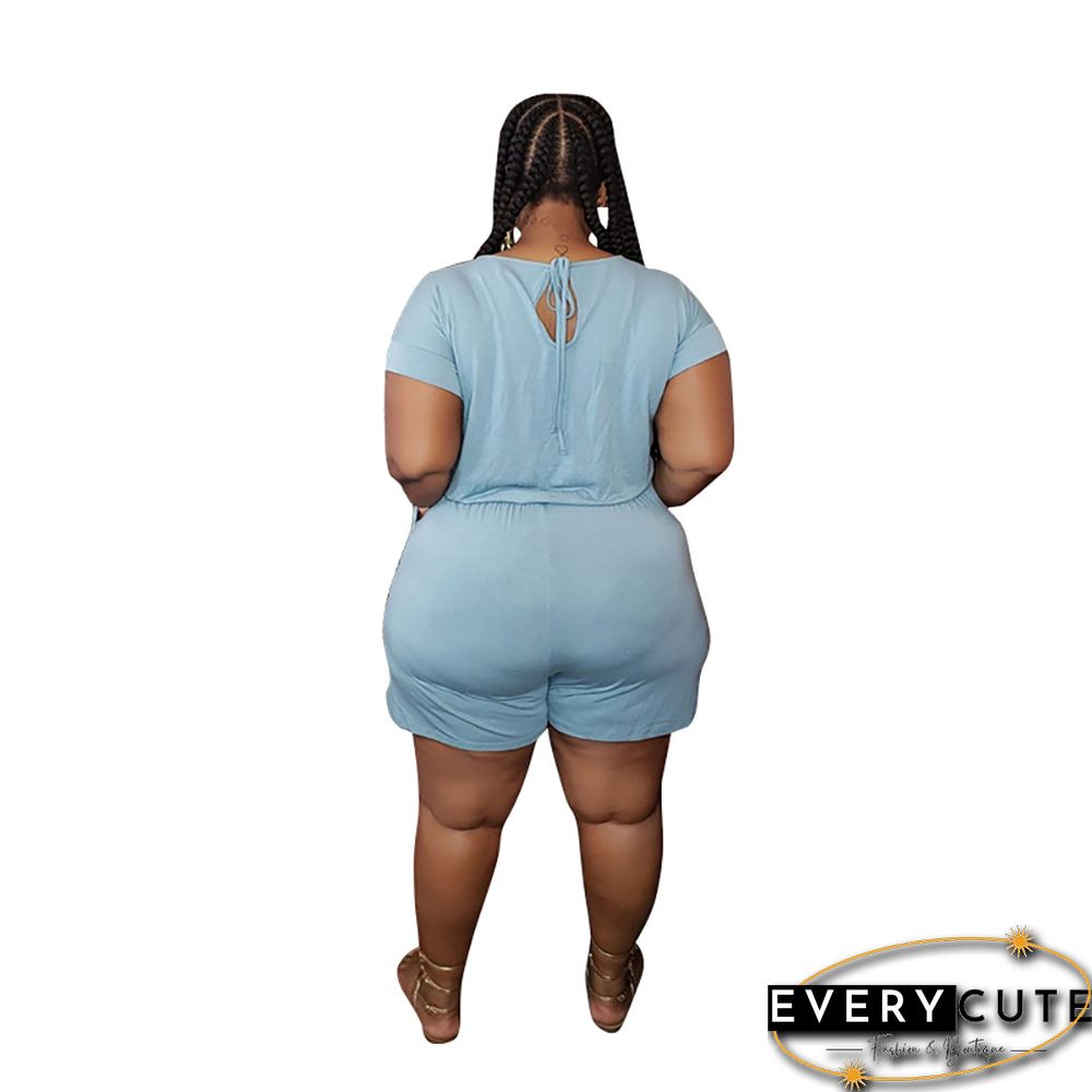 Light Blue Tie Waist Plus Size Romper