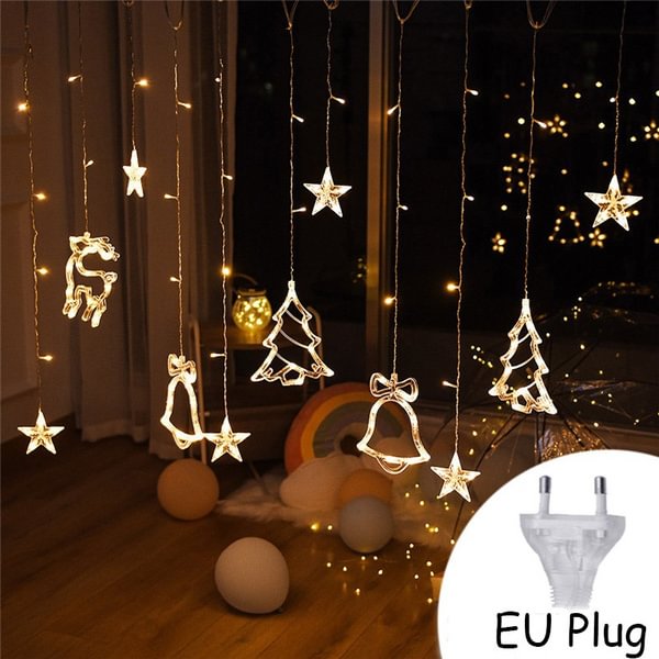 Christmas tree deer bells string lights EU Plug Garland String Fairy Lights Outdoor For Home Wedding Party New Year Decor - Shop Trendy Women's Fashion | TeeYours