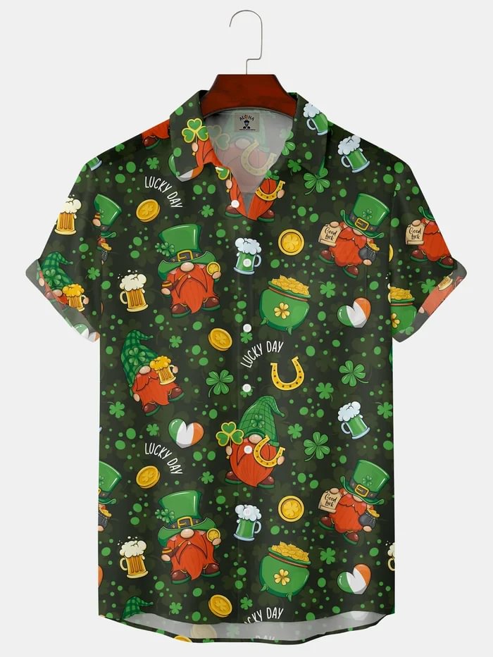 St. Patrick's Day Print Short Sleeve Casual Shirt
