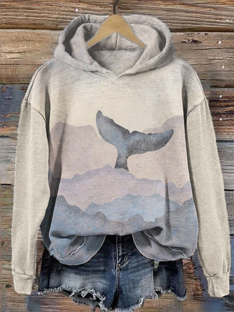 Whale Tail Landscape Inspired Art Cozy Hoodie  artssus