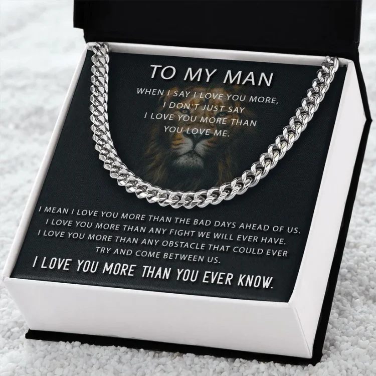 To My Man-Cuban Link Chain Necklace Promise Necklace Gift Set "I Love You More" Gift for Him