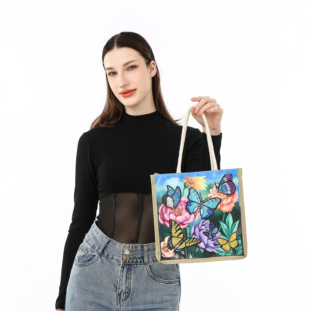 Butterfly Diamond Painting Handbag DIY Linen Shopping Tote Bag