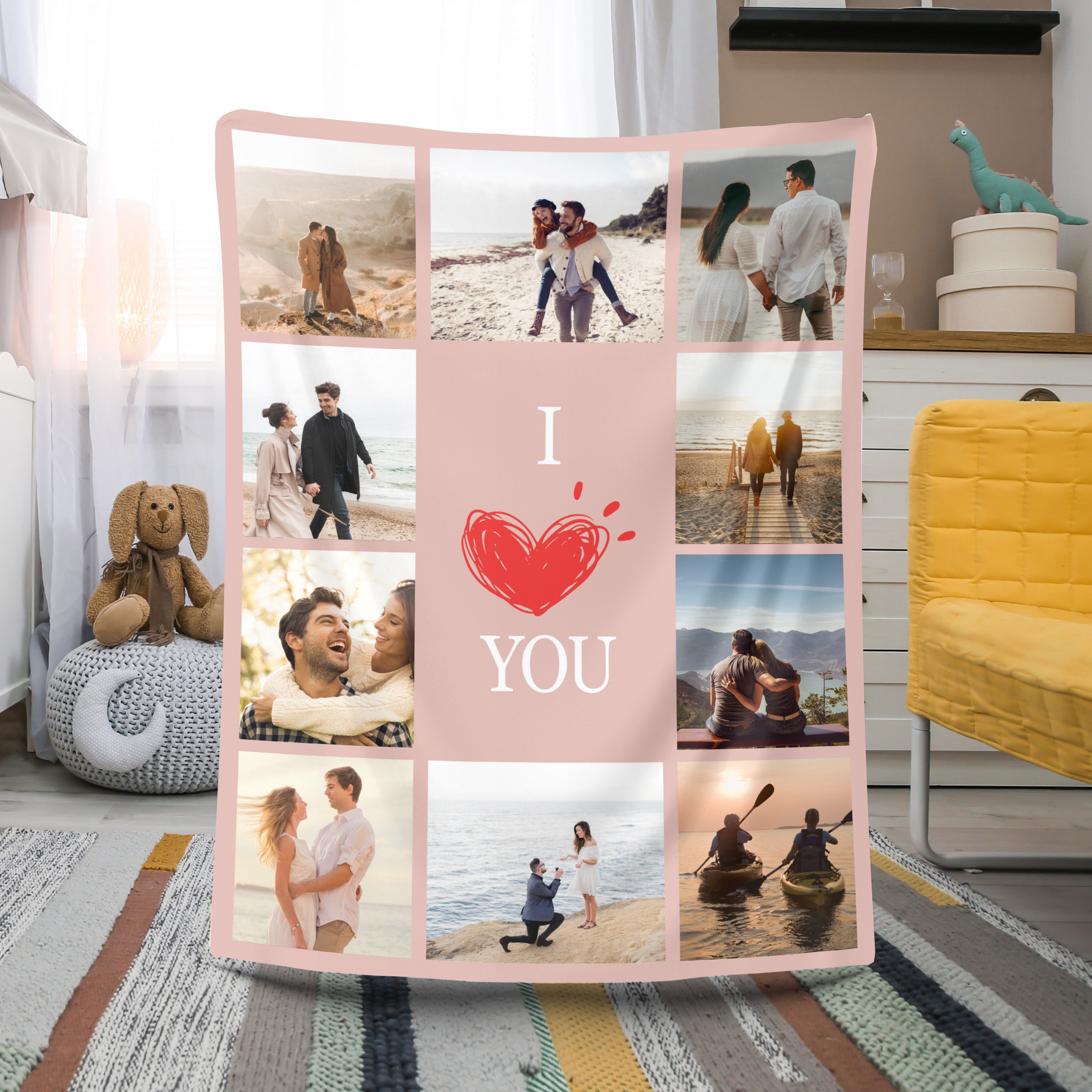 Loveyoufancy Custom Blanket With 10 Photos Personalized Picture Throw Blanket Pink
