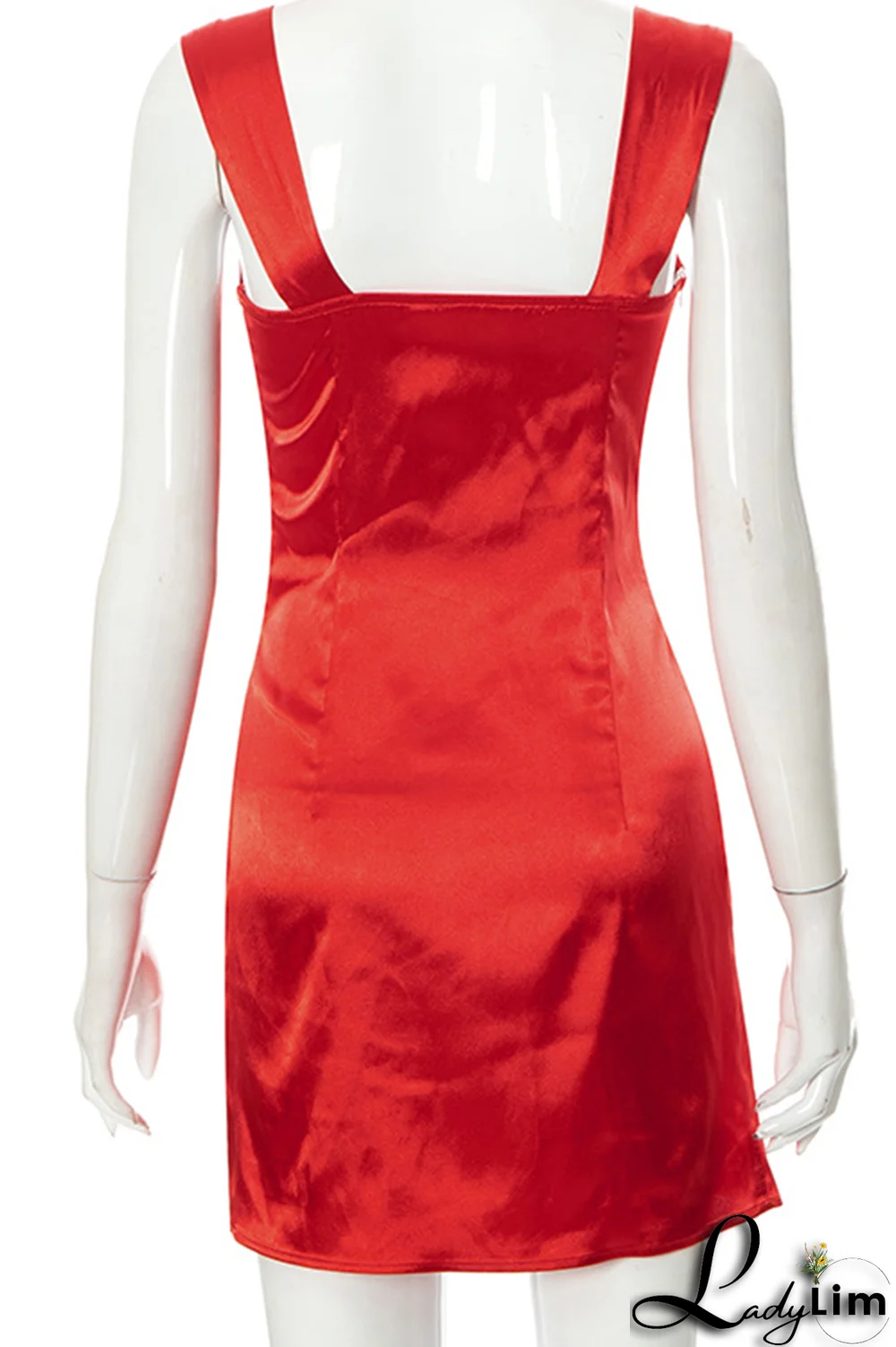 Red Sexy Solid Split Joint Square Collar Pencil Skirt Dresses