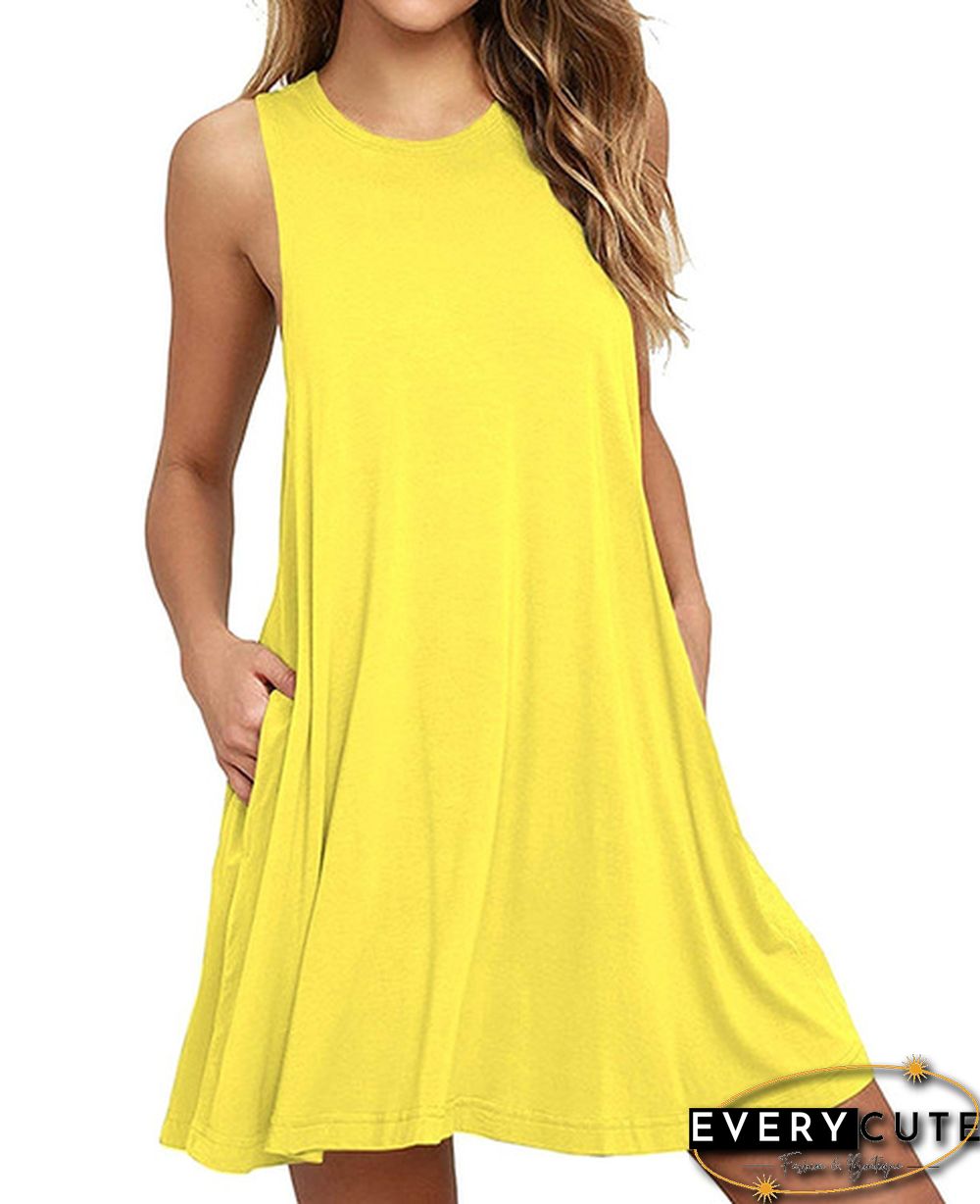 Plus Size XS-8XL Summer Women Casual Round-neck Solid Color Loose Sleeveless Beach Tank