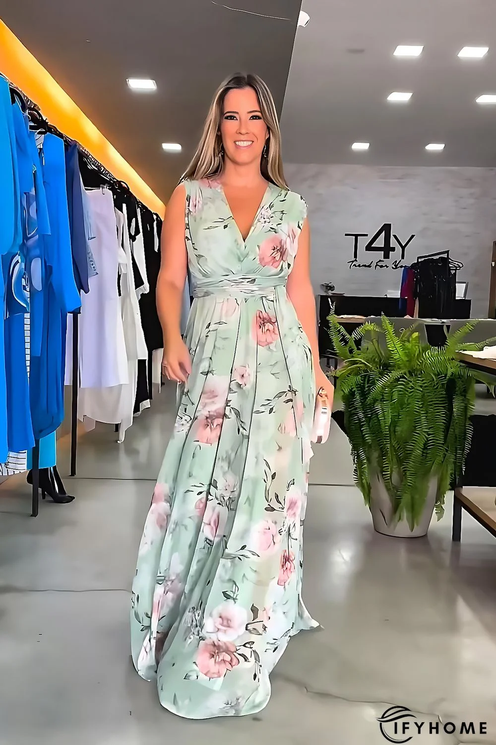 Elegant Chiffon Sleeveless Summer Print Slit Dress | IFYHOME