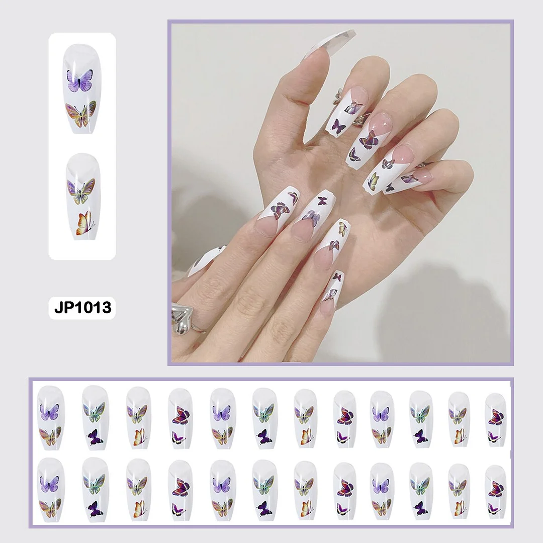 Butterfly Pattern Three-dimensional Butterfly Fairy Nail Art Wearable False Nails With Glue 24pcs/box With DIY Tools-Nail Inspo