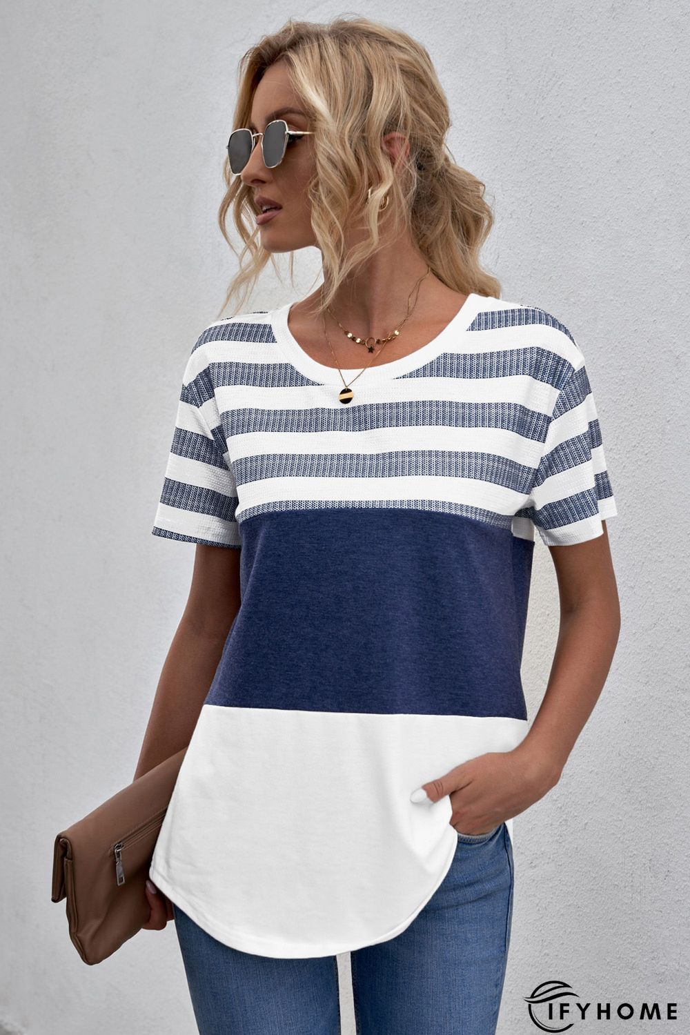 White Stripes Colorblock T-shirt | IFYHOME