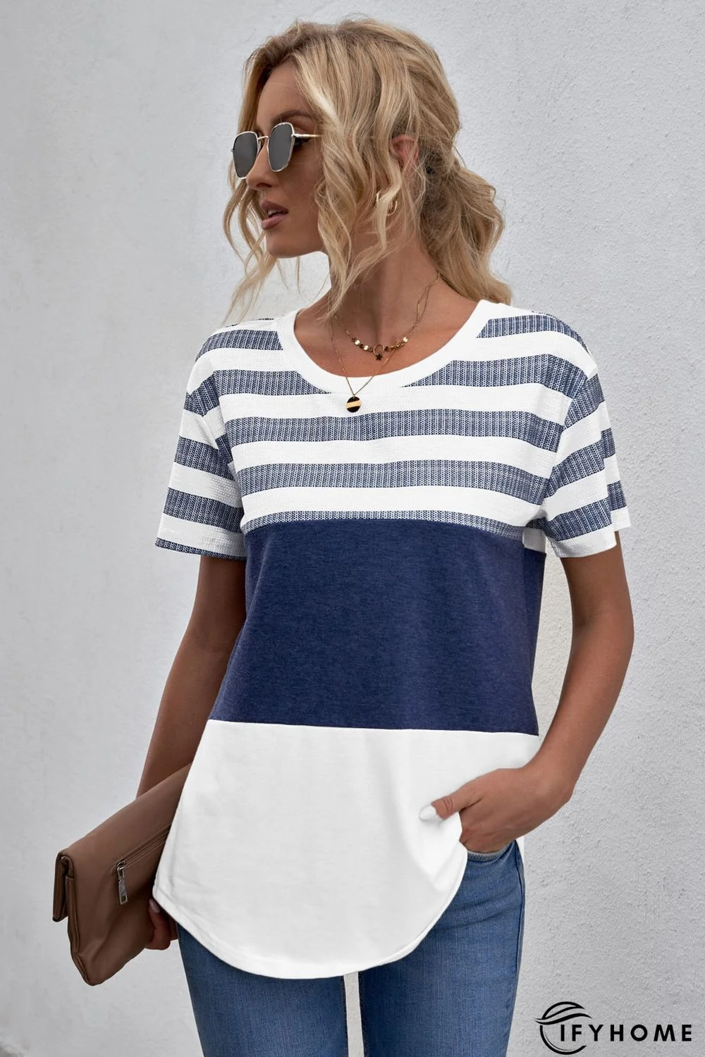 White Stripes Colorblock T-shirt | IFYHOME