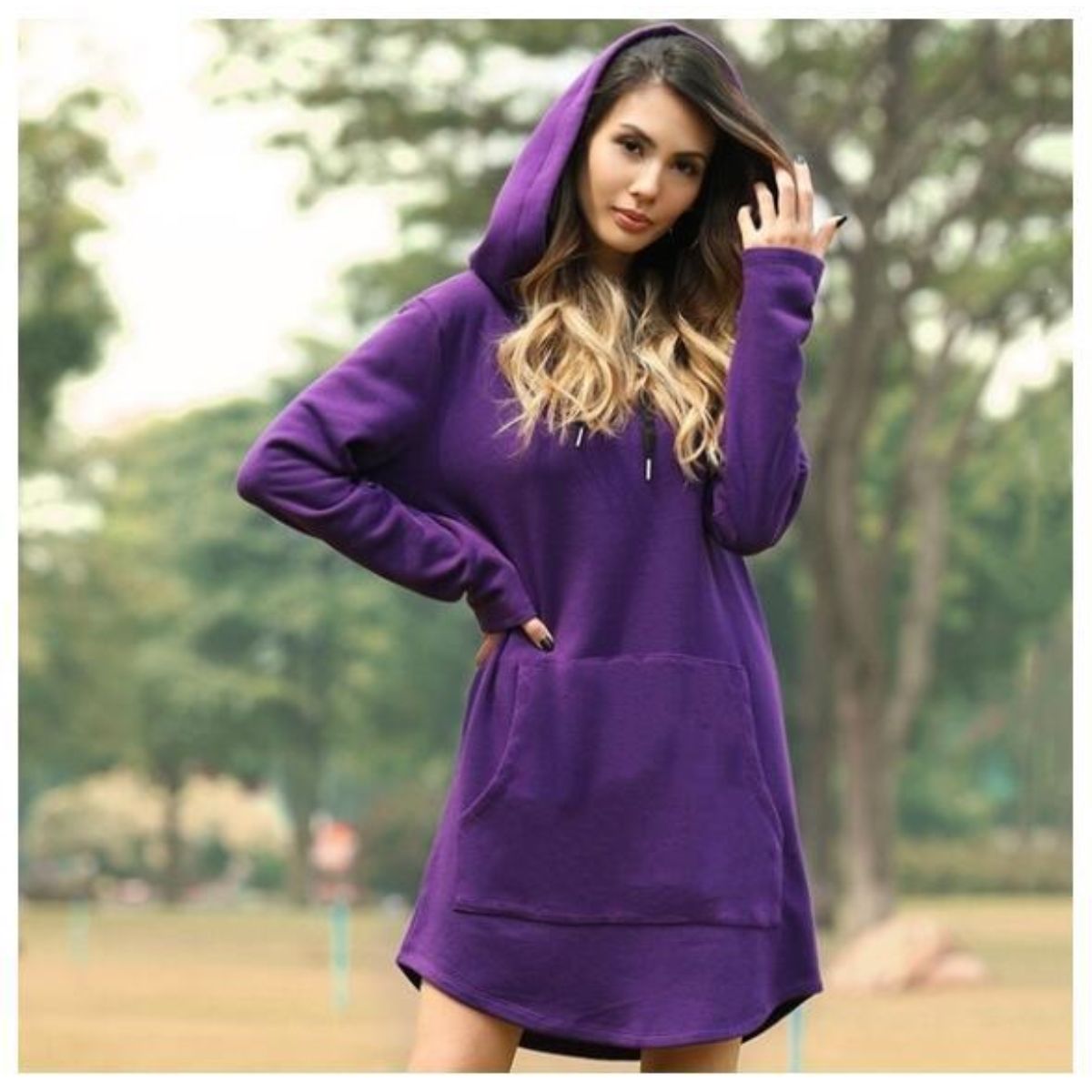 Tyrantmu autumn winter Women's Clothing Pullovers loose casual hoodie plush thick hooded solid color mid length dress Jumpers Sweaters