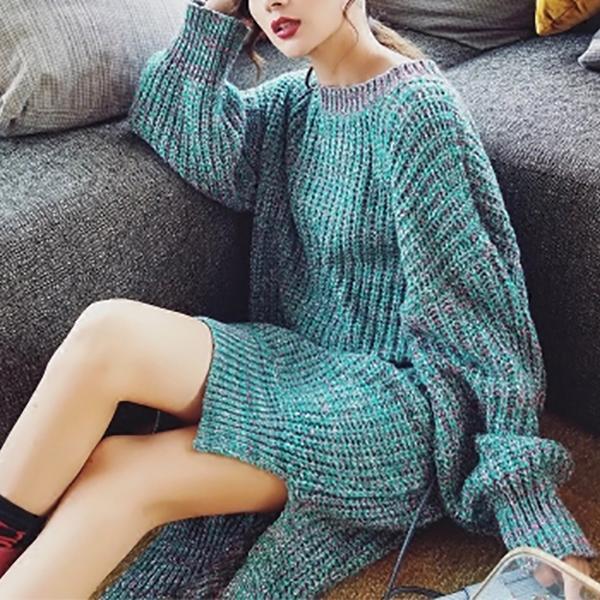 Fashion Round Neck Pure Colour Knitwear Sweater