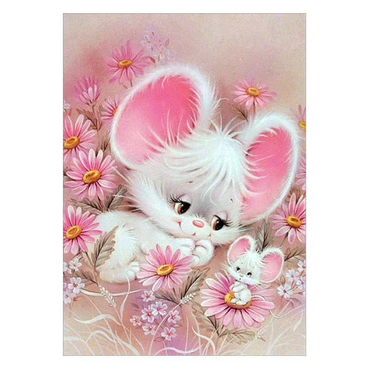Mouse & Flower- Round Drill Diamond Painting - 40x30cm(Canvas)