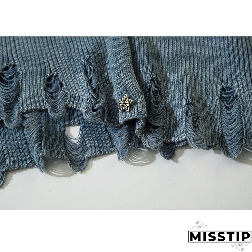 V Neck Distressed Star Button Cropped Cardigan Sweater