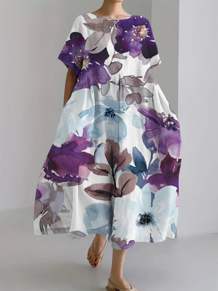 Comstylish Women's Retro Floral Design Printed Casual Loose Dress