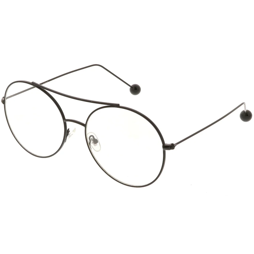 Premium Oversize Round Eyeglasses Metal Double Nose Bridge Clear Flat Lens 59mm