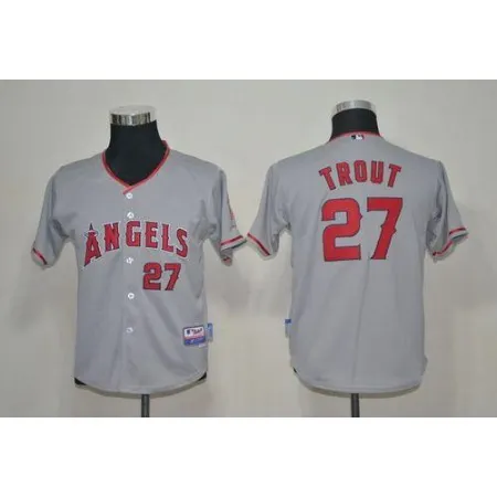 Youth Los Angeles Angels #27 Mike Trout Grey Cool Base Stitched  MLB Jersey