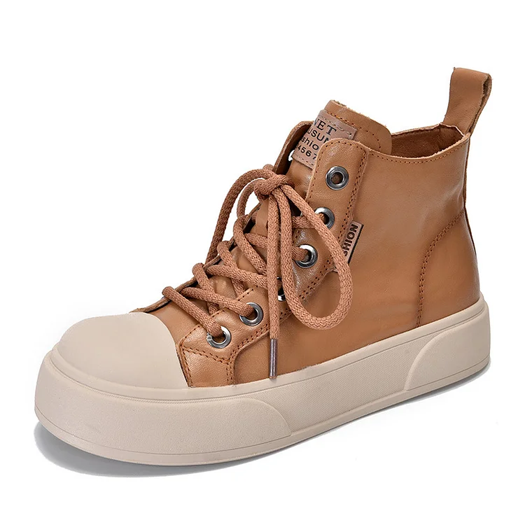 Casual Leather Lace-Up High Top Shoes