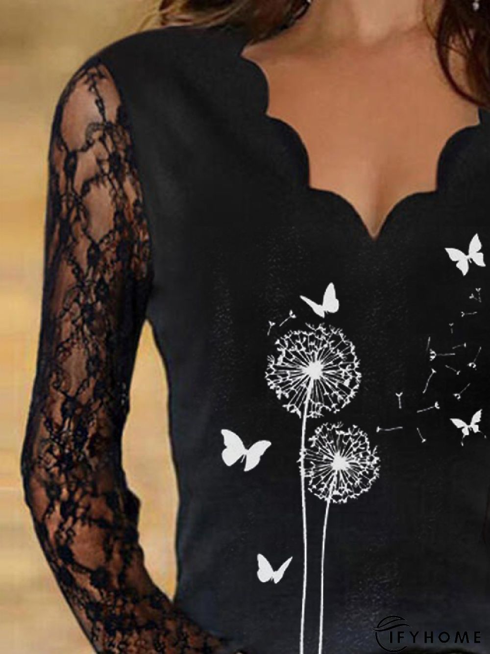 Casual Dandelion V neck Long sleeve Top | IFYHOME