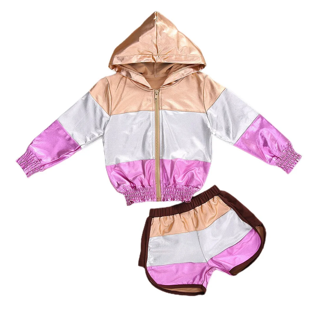 Infant Kids 2Pcs Set Fashion Baby Girls Clothes Set Light Fabric Patchwork Tops Hoodie Shorts Spring Autumn Clothing 1-6Years