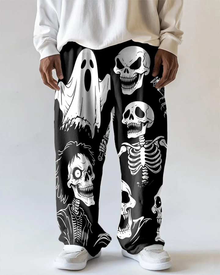 Big Men's Street Style Funny Ghost Skull Printed Daily Casual Pocket Pants