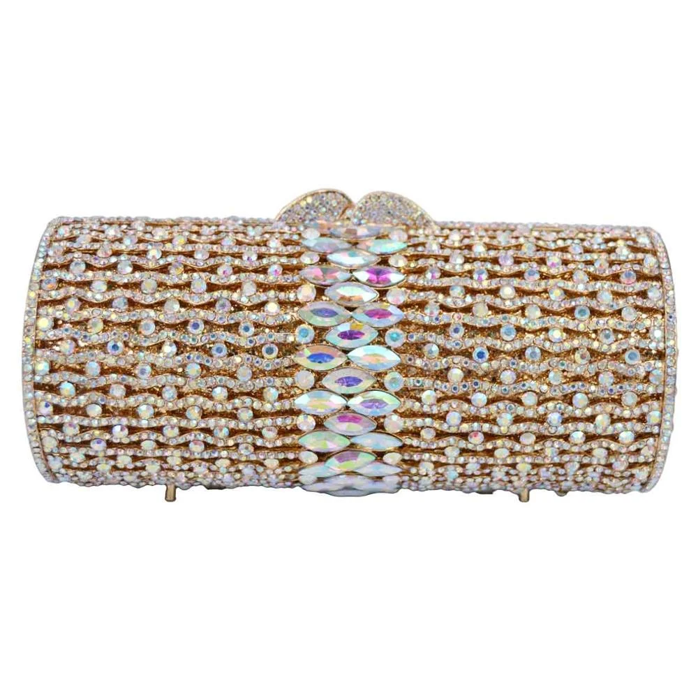 Gold Silver Clutch Bags cylinder Women Evening Bags Party Purse Blue Pink Banquet Bags Female Shoulder Bags SC978