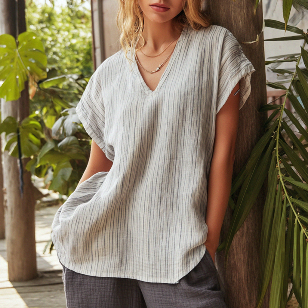 Casual Summer Striped Linen Top