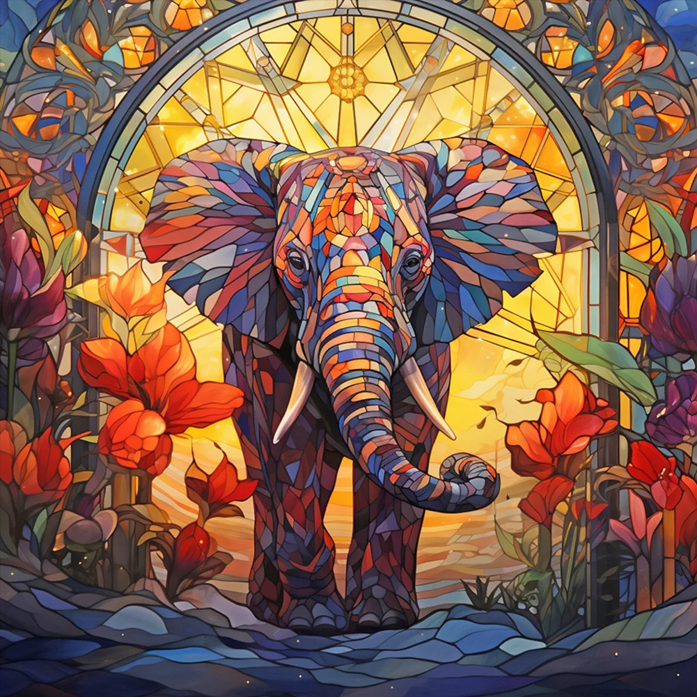 Full Round Diamond Painting - Stained Glass Elephant(Canvas|40*40cm)