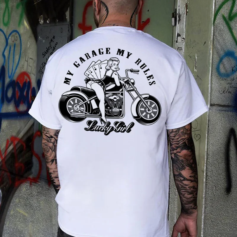 MY GARAGE MY RULES Sexy Motorcycle Lady Print Men's T-shirt