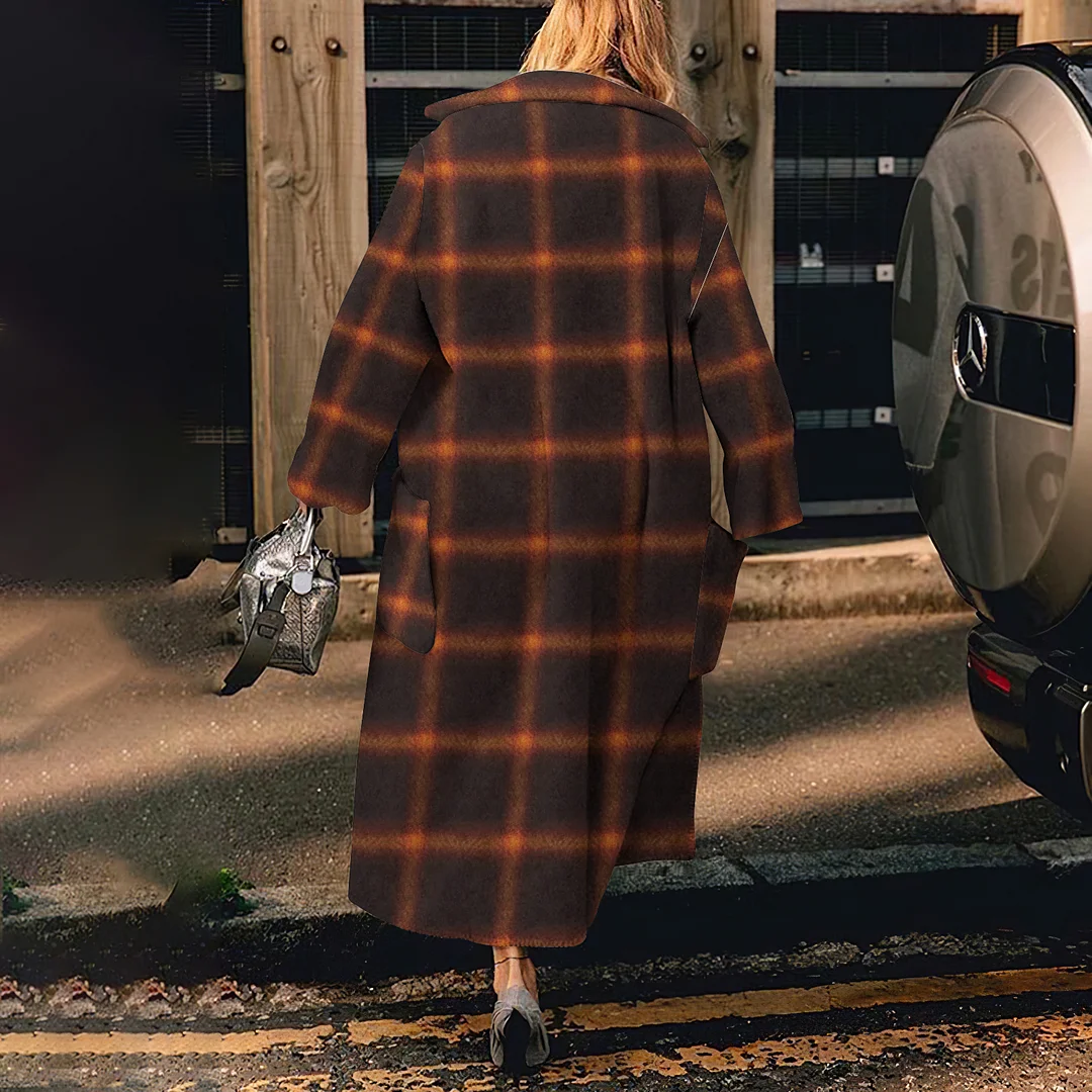 Fashionable Plaid Loose Fitting Long Wide Woolen Coat