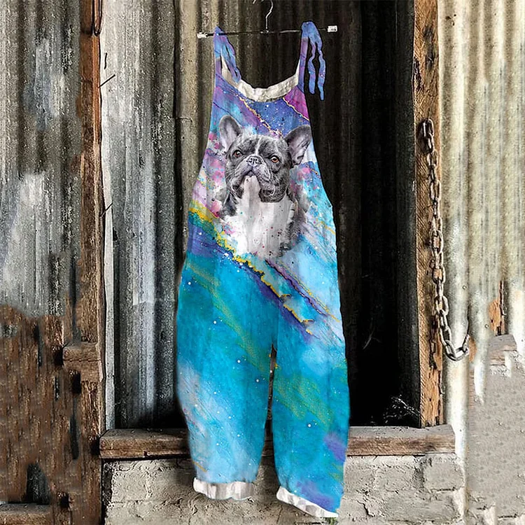 Women's Lovely Puppy Print Loose Jumpsuit