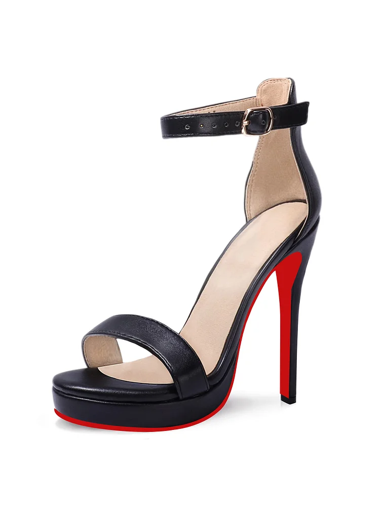 125mm Women's  Stiletto High Heel Sandals Platform Open Toe Ankle Strap Dress Shoes  Bride Ladies Wedding Party Red Bottom Pumps